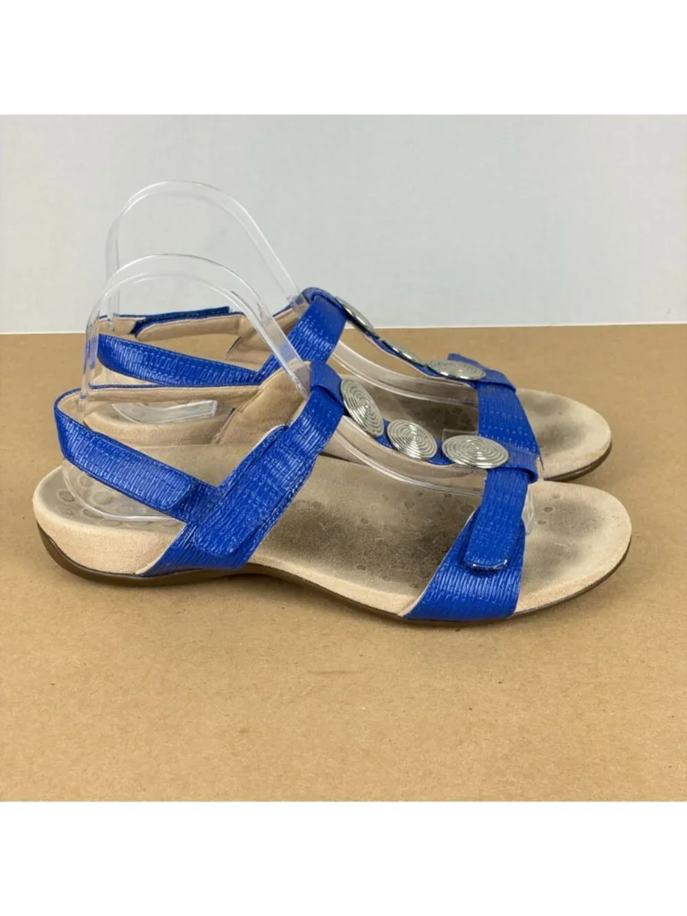 Vionic Farra II Leather Slingback Sandals Womens 8.5 Blue Silver Casual Comfort